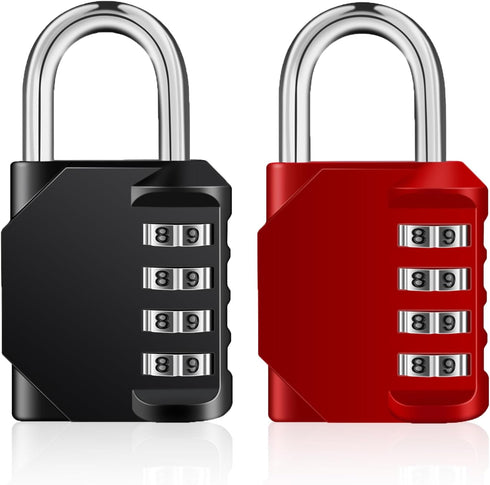 ZHEGE Combination Lock 2 Pack, 4 Digit Padlock for Outdoor, School, Gym Use (Red and Black)