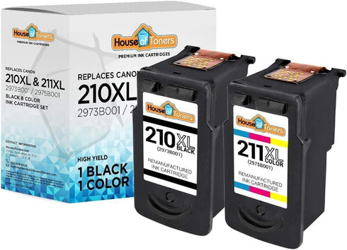 Remanufactured Canon PG-210XL Black and CL-211XL Color Ink Cartridges Replacement for PIXMA (2 Pack)