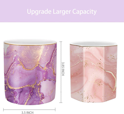 WAVEYU Pen Holder for Desk, Cute Ceramic Pencil Holder, Pen Cup Marker Holder Makeup Brush Holders, Desk Accessories & Workspace Organizers for Home, School & Office, Purple Marble by WAVEYU