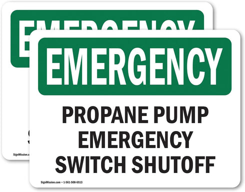 (2 Pack) Propane Pump Switch Shutoff OSHA Emergency Sign, 10 Inch X 7 Inch Weather Resistant Vinyl Decal