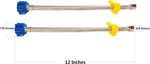 12inch Flexible Toilet Water Supply Line, Stainless Steel Braided Hose, 3/8 Female Compression x 7/8 Female Ballcock,