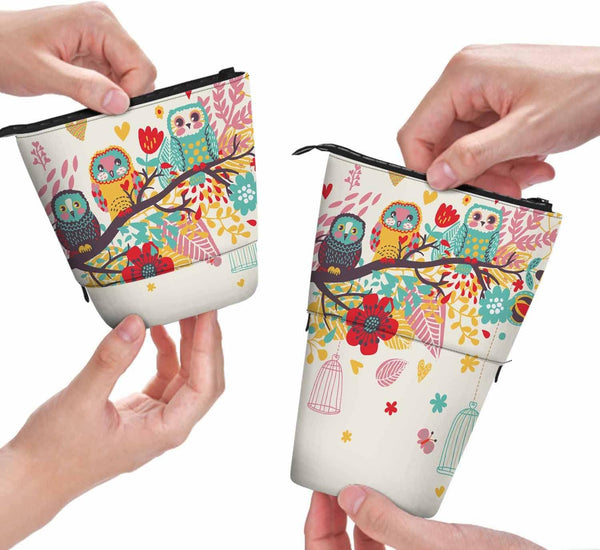 Swono Owls Colored Pencil Case, Funny Cartoon Birds Pencil Holder, Pencil Pouch for Makeup and Office
