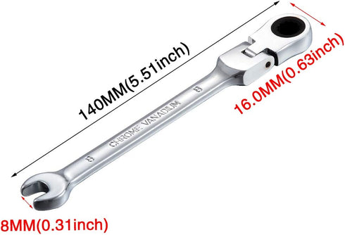 KATUR 8mm Ratcheting Wrench Set Flexible Pivoting Head Ratchet Combination Spanner Wrench Chrome Vanadium Steel Metric Tool (8mm) by KATUR