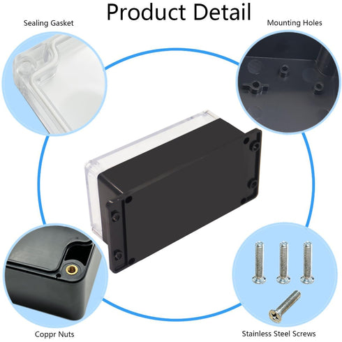 Junction Box IP65 Waterproof ABS Plastic Electrical Project Case with Clear Cover, Fixed Ear 6.22x3.54x2.36 inch (158 x