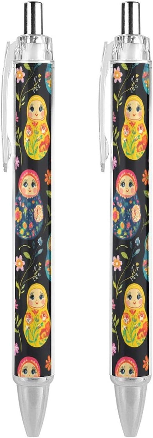 Generic Russian Nesting Dolls Flowers Funny Retractable Ballpoint Pen Black Ink Smooth Writing