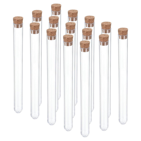 PATIKIL 13ml Plastic Test Tubes with Cork Stoppers, 15Pcs for Candy Bead Storage and Lab Use