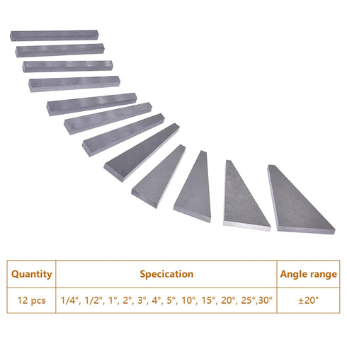 kimllier 12Pcs Precision Steel Angle Gauge Block Set, 1/4 to 30 Degree with Box