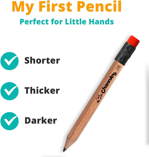 Channie's My First Pencil, Easy-to-Hold Jumbo Pencils for Preschoolers, Kindergarteners & 1st Graders, Brown Wooden 2B