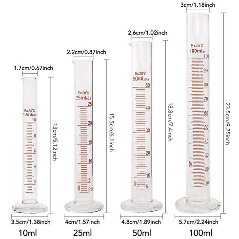 SUPERLELE Glass Graduated Cylinder Set 10ml 25ml 50ml 100ml, Thick Glass Beaker Set 50ml 100ml 250ml with 2 Droppers