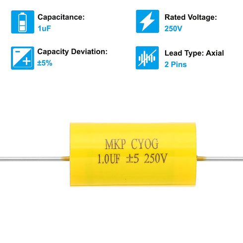PATIKIL 1 Pcs 1uF 250 V CBB20 Capacitor, Axial Audio Speaker Crossover for Appliances