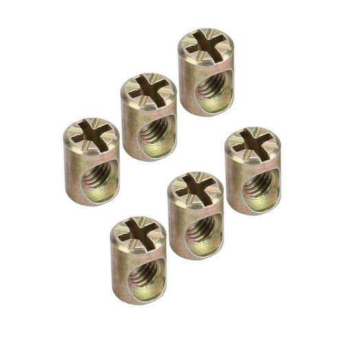 Jinshining 10Pcs M6 100514 Gold Spring Loaded Barrel Nuts, Slotted Barrel Nuts Cross Dowels, Replacement Screws Cross