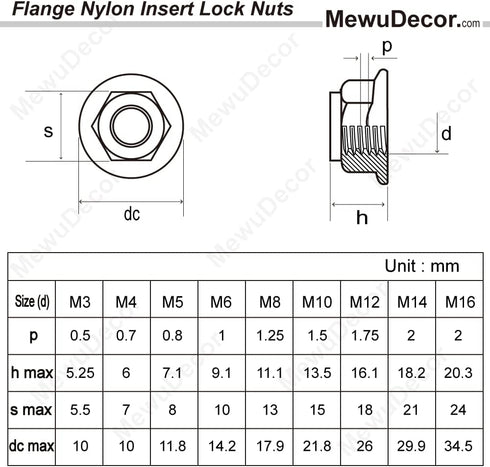 M6-1.0 Flange Nylon Insert Lock Nuts - Flanged Locknuts, Stainless Steel 18-8, 25 PCS