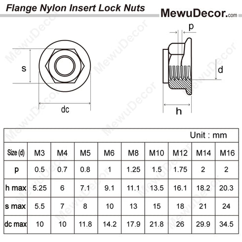 MewuDecor M4-0.7 Flange Nylon Insert Lock Nuts, Flanged Locknuts, DIN 6926, Stainless Steel 18-8 (304), 25 PCS