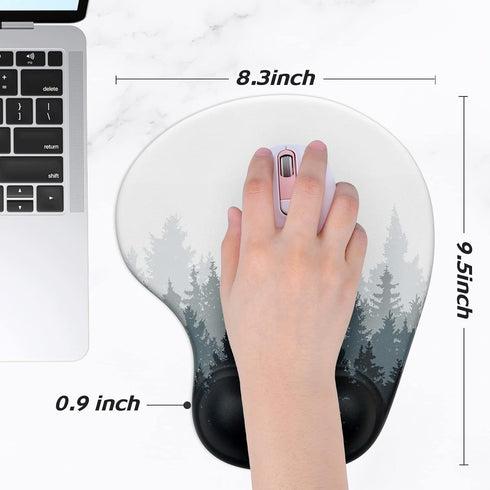 Hsurbtra Ergonomic Mouse Pad, Cute White Forest Gel Mouse Pads with Wrist Rest Support, Non-Slip PU Base, Memory Foam