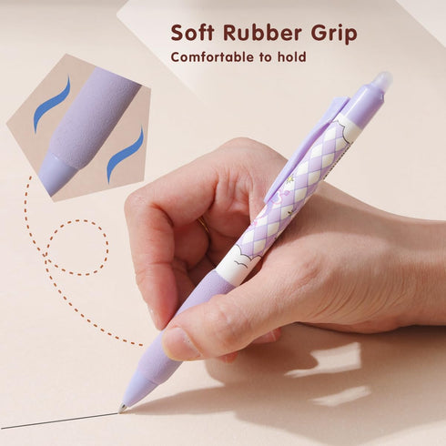 Erasable Black Ink Gel Pen with Eraser, 0.5mm Fine Point Cute Pen for Girls and Boys for Note Taking and Marking