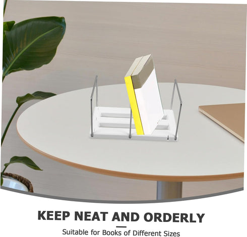 Adjustable White Expandable Bookend Stand for Office Desks and Shelves
