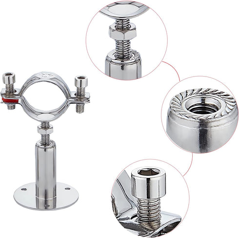 2PCS Wall Mount Ceiling Mount Pipe 304 Stainless Steel Pipe Supports, Adjustable Height for OD Pipe 15-19mm