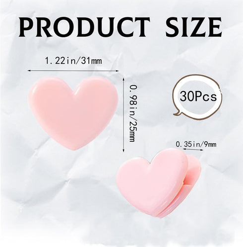 30pcs Heart Shaped Binder Clips,Mini Decorative Paper Clips,Paper and Bag Clips for Coffee Office Photo Picture Pages Holder by TTFdacai