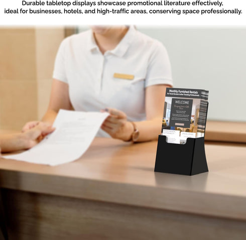 6 Pack 4.25" Countertop Marketing Holders Brochure Holder for Trifolds Black Acrylic Literature Organizer Freestanding