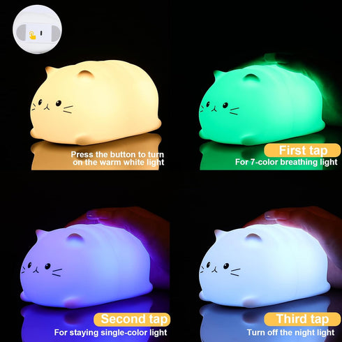 LOVERUIS Night Light for Kids Cute Cat Gifts Kids Night Light Timer Squishy Kitty Silicone Lamp for Children Colorful