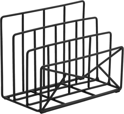 MyGift 3 Slot Modern Black Metal Wire Desk Mail Sorter with Envelope Design for Compact Storage Organizer
