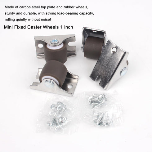 Mini Fixed Caster Wheels 1 Inch, Low Profile Small Casters with Screws for Furniture Rolling Cabinet Sliding Door