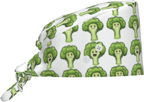 Nurse Scrub Cap Men Women with Buttons - Cute Cartoon Cauliflower Print