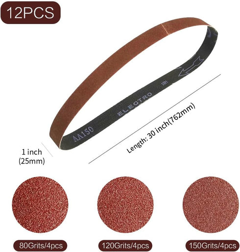 1x30 Sanding Belt Pack, 1-Inch x 30-Inch, 12 Pcs (4 Each of 80 120 150 Grits) Aluminum Oxide