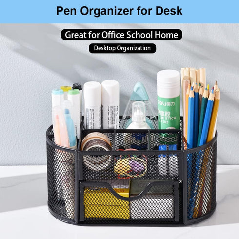 AUSTARK Desk Organizer Stationery Storage, Pencil Holder for Desk, Wire Mesh Office Supplies Accessories & Workspace