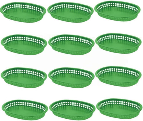 TrueCraftware - 10-3/4" Oblong Fast Food Basket Green Plastic Set of 12- Fry