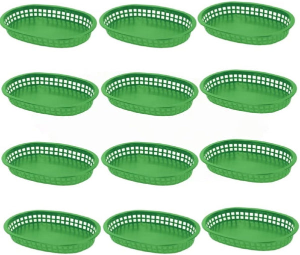 TrueCraftware - 10-3/4" Oblong Fast Food Basket Green Plastic Set of 12- Fry