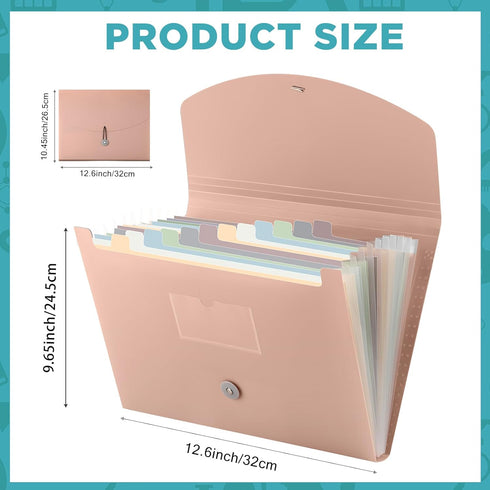 Cholemy Expanding File Folder, 13 Pockets, A4 Letter Size Receipt Document Organizer, Plastic Expandable, Pink