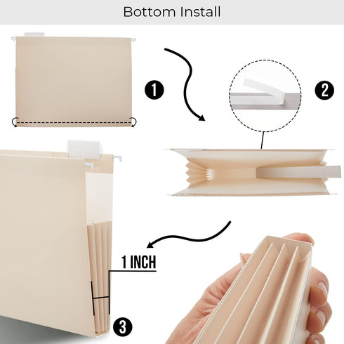 Y YOMA 6 Pack Extra Capacity Hanging File Folders Letter Size Accordion Decorative File Folder Cute Colored Hanging Folder Organizer for Office Home with 1/5-Cut Adjustable Tabs, Mocha Color by Y YOMA