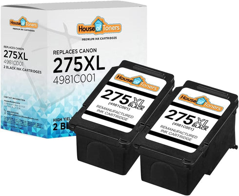 Remanufactured 2-Pack High Yield Black Ink Cartridges for Canon PG-275XL for PIXMA TR4720, TR4722, TS3520, TS3522
