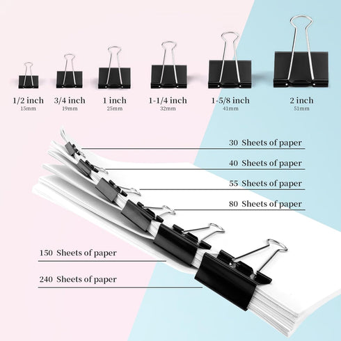 Medium Binder Clips, 36 Pack, 1-1/4 Inch, Standard 32mm, Black, 0.6 Inch Capacity, Office Supplies