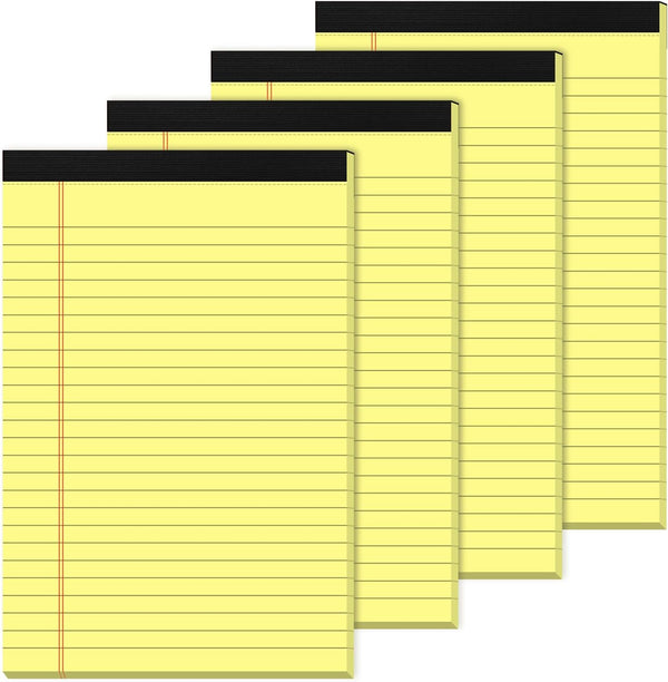 Yellow Legal Pads, 5×8 Small Notepads, 4 Pack, College Ruled, 30 Sheets/Pad, 80 GSM Writing Tablets for Office, School