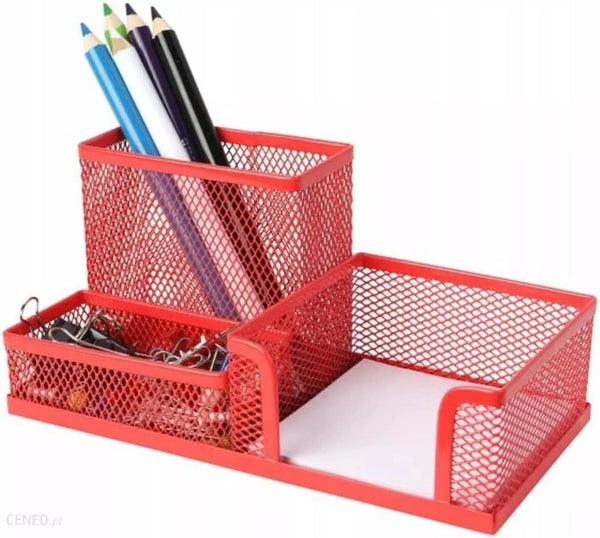 ROSE RED Metal Mesh Desk Organizer, 3 Compartment Pencil Holder for Office Supplies