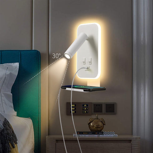 AWEKLIY 3100K Wall Mounted Reading Light, Bedside Wall Sconces USB Charging, Warm Ambient Lighting Wall Mounted Sconce