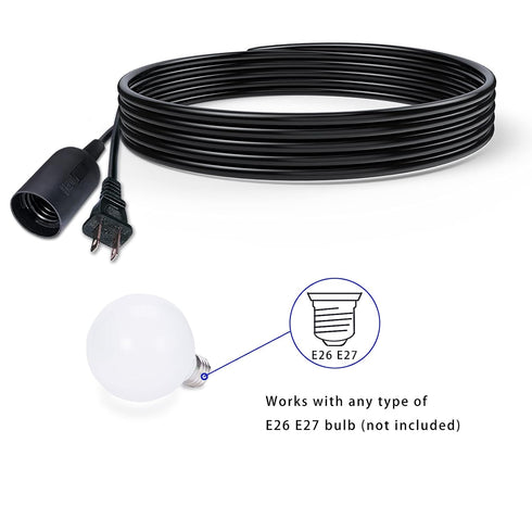 AryaLight 2-Pack Cord,15 E26 E27 Bulb Hanging Light ft Plug in Pendant Light Cord with On/Off Switch Socket (no