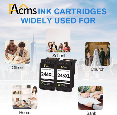 CL-246XL Color Ink Cartridge Remanufactured for Canon PIXMA, 246XL 246, for MX490, MX492, TS3100, TS3122 (2 Tri-Color)