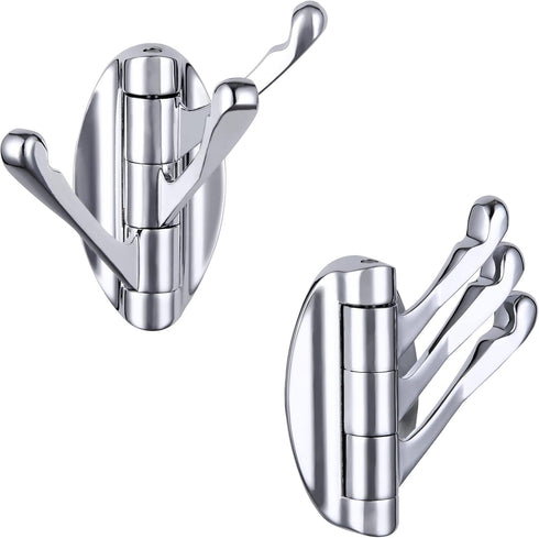 Angle Simple Towel Hook Chrome 2 PCS, Metal Swivel Folding Bathroom Hook, Heavy Duty Clothes Robe Holder for Wall Mount