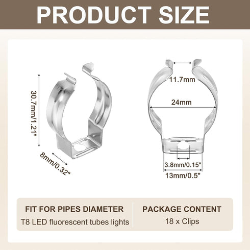 T8 Bulbs Pack 18 MECCANIXITY U Clips Holder Bracket Fluorescent Tube Light Fixture Steel Pipe Clamps for LED Ceiling