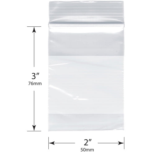 Plymor 2" x 3" (Pack of 100), 2 Mil with White-Block Zipper Reclosable Plastic Bags