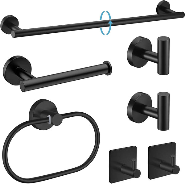 Laimew Black Bathroom Accessories Set, 7 Pieces Black Towel Bar Bathroom Hardware Set,