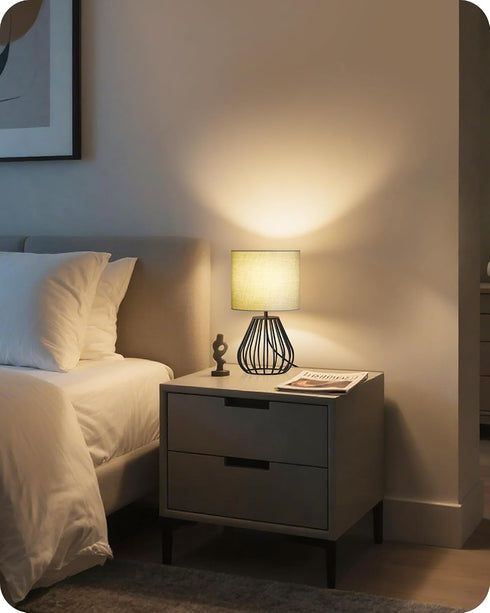 2700K Bulb J06TL05 Green Table Lamp, Small Sage Green Lamp with Linen Shade & Black Metal Base, Modern Nightstand Lamp