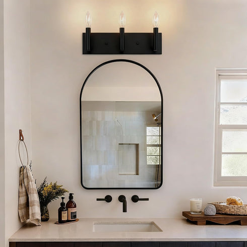 3-Lights E12 Base(Bulbs Kalium Bathroom Light Vanity Fixtures Over Mirror, Modern Matte Black Wall Sconces, Minimalist