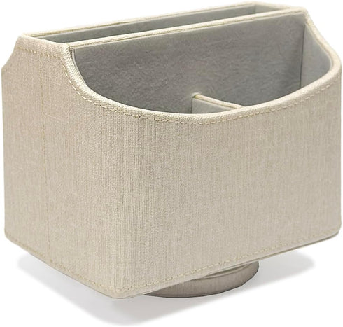 UnionBasic 360 Degree Rotating Desk Organizer, Spinning Caddy for TV Guide, Mail, Media, Remote Holder, Beige Leather