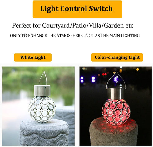 2 Pack Hanging Solar Light Outdoor, Waterproof Ball Shaped Night Light for Gardens, Patios
