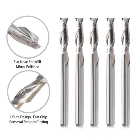 CNC Router Bits, 1/8" Shank End Mill, 1/16" Cutting Dia Flat Nose Carbide Endmill Tool Set for Wood PVC MDF