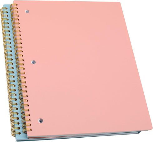 YIKANGHENG Tearable Loose-leaf Spiral Notebook, 2 Pcs, 2 Color, 80 Sheets (160 Pages), 10.5 x 8.27 Inch, Blue and Pink